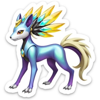 Colorful Futuristic Meloetta-Manectric-Solgaleo-Raikou-Pokémon-Digimon-Fakémon-fusion-hybrid-creature sticker