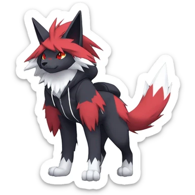 Edgy Cool Anthro Zoroark-Zangoose-Litten Fakemon Fursona Hoodie Full Body sticker