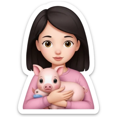 Ragazza bella mora con piccolo maialino  sticker