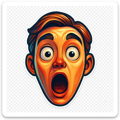 Create a cartoon sticker with a surprised expression in the style of Flux Pro, with a transparent background. The style should reflect the vibrant and detailed characteristics of Flux Pro style. sticker
