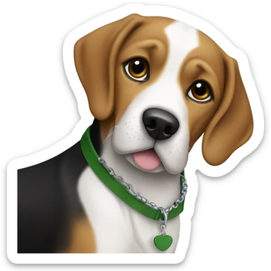 Chien beagle croisé avec un labrador noir avec une tache sur la poitrine et un collier vert  sticker