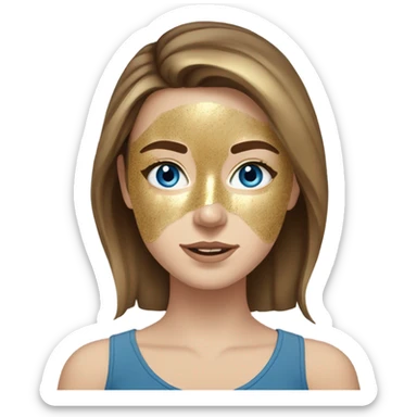 BROWN HAIR White girl with freackles and Brown hair, and blue eyes using Gold gel mask under her eyes sticker