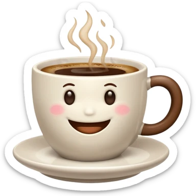 an adorable white cup of coffee with a smile, cup only, no plate sticker