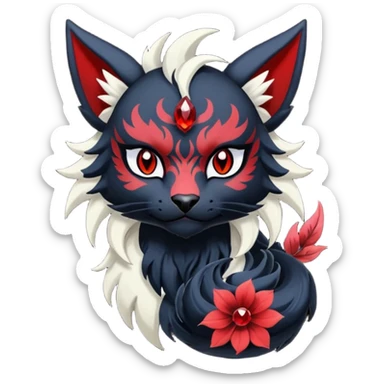 Asian-painted tattooed oriental Floral gothic emo cool and ruby-jewelry-adorned Absol-Litten-Amaura-fusion-Fakemon-animal-creature  sticker