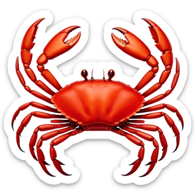 Cinematic Noble Red Crab Portrait Emoji, Poised and commanding, with a sturdy, angular exoskeleton of vivid scarlet red and sharply defined pincers, deep-set, intense eyes on stalks, Simplified yet sharp and sophisticated features, highly detailed, glowing with a soft, oceanic glow, high shine, intelligent and formidable, stylized with an air of coastal authority, focused and alert, soft glowing outline, capturing the essence of a watchful crustacean guardian that appears ready to scuttle out of the screen with determined power! sticker