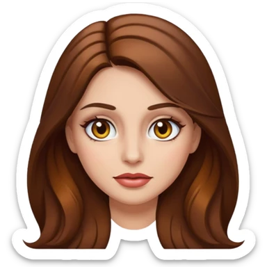woman with long brown hair, hazel eyes, and makeup, emoji style sticker
