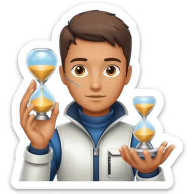 future Explorer with futuristic sandglass sticker