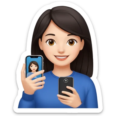 quiero crear una chica con una movil como si estuviese grabando vlog con el pelo oscuro  sticker