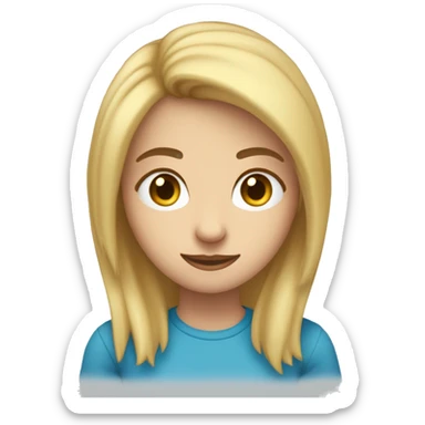 Crea un emoji de una chica con pelo lacio rubio hasta los hombros piel blanca pecas ojos azules y una remera celeste que está leyendo un libro sticker