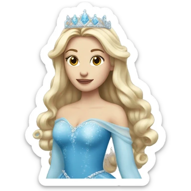 snow princess long blonde hair wearing an ice crown and a blue gown sticker