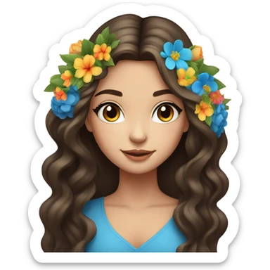 Wedding hair long with colourful florals beautiful finished brunette girl with blue eyes  sticker