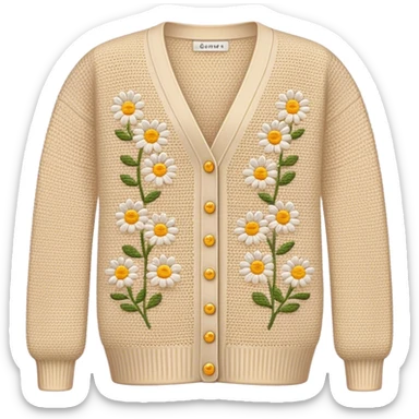 beige crocheted cardigan embroidered with small daisies sticker