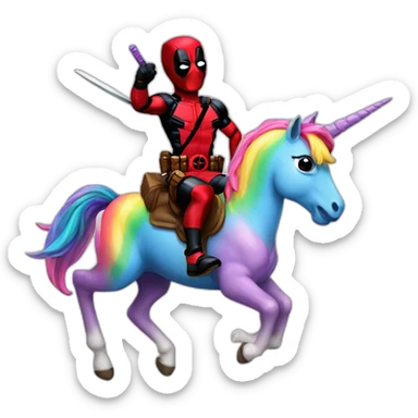 deadpool riding rainbow unicorn sticker