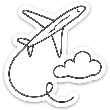 smooth and delicate fine line tattoo of an airplane and a cloud, feminine, minimal, elegant sticker
