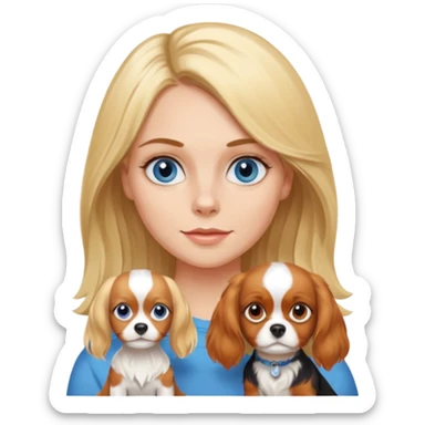 Blond Mom with little long blondie  hair blue eyed girl with tricolora cavalier charles spaniel  sticker