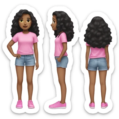 Girl with black hair in pink shorts pink shirt and pink crocs sticker