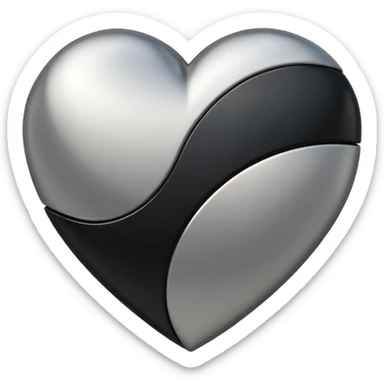 Minimalistic heart emoji, geometric metallic black and white, smooth curves, reflective edges, flat futuristic style
 sticker