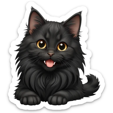 cinematic-yawning black-maine-coon-kitten-portrait-emoji,-head-tilted-playfully-and-inquisitively,-sleek--black-fur,-simplified-yet-adorable-features,-highly-detailed,-glowing-with-a-warm,-friendly-glow  sticker