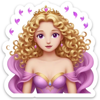 Cinematic Stunning Aurora Portrait Emoji, Ethereal in her flowing pink gown, golden curls shimmering, soft violet eyes filled with serenity, an enchanting glow surrounding her, capturing the beauty of a princess lost in a dream! sticker