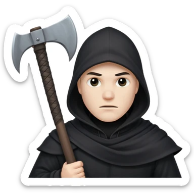 an executioner with a black hood/ sheet on his face so we can't see his face and a big axe with large blades in his hand sticker