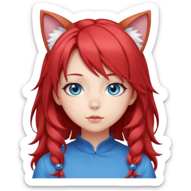 cute anime girl with cat ears, red blowing hair sticker