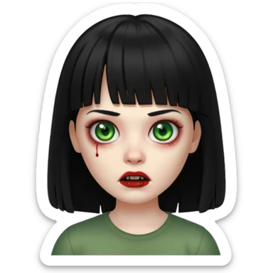 A zombie girl in Apple Memoji format with long, straight black hair and bangs. sticker