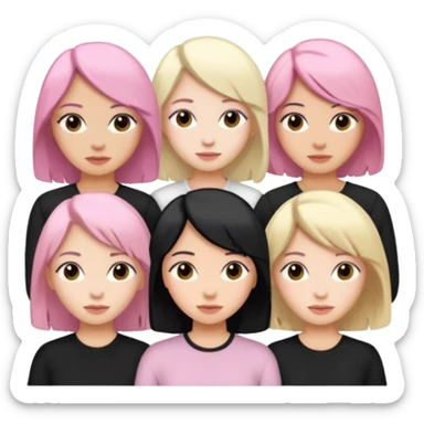 Girlfriend emoji - 5 white girlfriends, 1 with pale pink hair, 2 with black hair, 1 with medium blonde hair  sticker