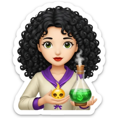 latina moon alchemist woman curly black hair potion sticker