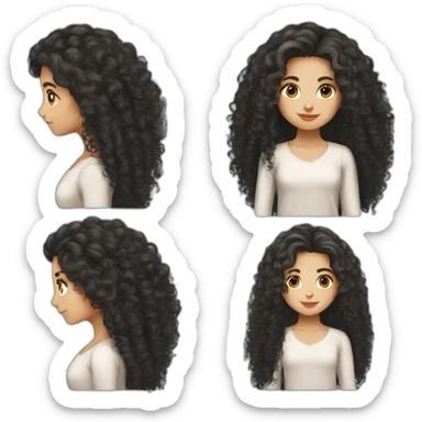 White skin color pakistani girl with black frizzy long hair sticker
