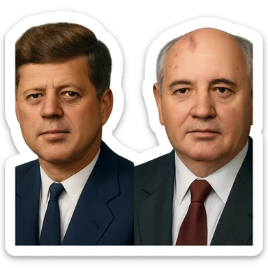 realistic icon of John F. Kennedy and Mikhail Gorbachev side by side, clean and focused sticker