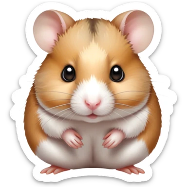 Cinematic Noble Brown and White Banded Hamster Portrait Emoji, Poised and regal, with a tiny, compact build and a uniquely patterned fur of warm brown and crisp white bands, deep-set soulful dark eyes, Simplified yet sharp and sophisticated features, highly detailed, glowing with a soft, dignified glow, high shine, intelligent and charming, stylized with an air of distinctive elegance, focused and attentive, soft glowing outline, capturing the essence of a watchful and confident rodent, so majestic it feels as though it could scurry out of the screen with effortless authority! sticker