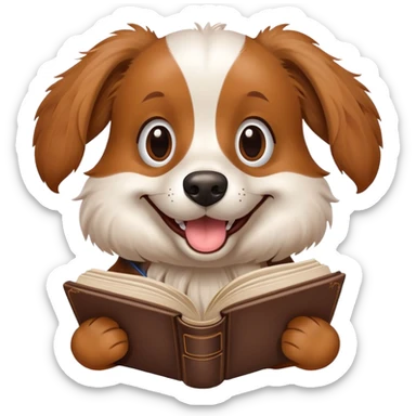 weird dog smiling holding a dictionary sticker