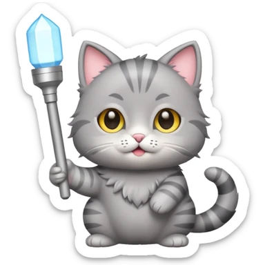 chibi cute gray cat holding a light stick happily sticker