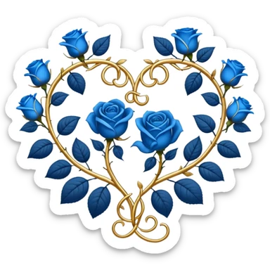 heart shape gold vine with blue roses border sticker