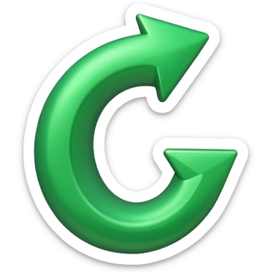 iOS-style 3D emoji: a glossy green arrow curving upward sticker