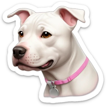 White staffy bull terrier cross with light tan patch and pink nose sticker