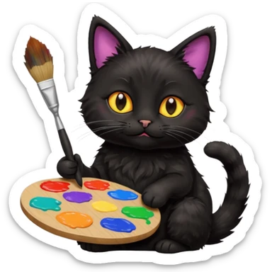 A black cat holding brushes and a colour pallete because he is an artist sticker
