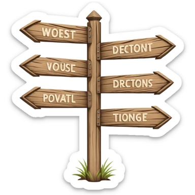 Wooden sign post pointing 2 directions and made of felt texture, scrapbooking style, transparent background sticker