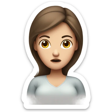 White pregnant woman with brown hair. Uncomfortable and angry. sticker