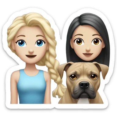 Blonde hair blue eyed girl with black pit bull with black and white face  sticker