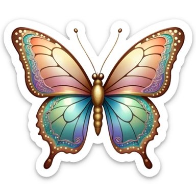 Pastel sparkly brown glittery iridescent rainbow transparent butterfly with detailed intricate patterns sticker