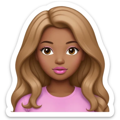 Curvy, light brown long hair, pretty black girl light pink lipgloss  sticker
