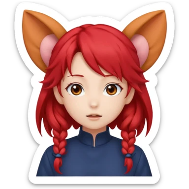 cute anime girl with ears, red blowing hair sticker