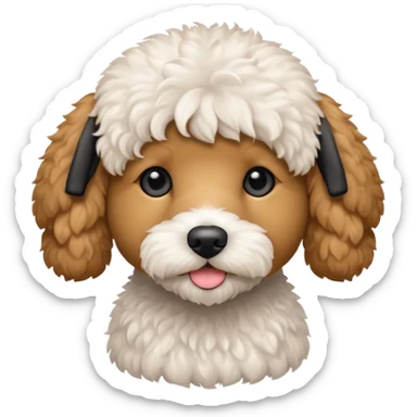 Can you make me an emoji of a very white mini goldendoodle no brown in his fur that looks at more poodle with black eyes? sticker