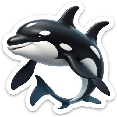 Cinematic Noble orca Portrait Emoji, Poised and majestic, with a sleek, streamlined black-and-white body, piercing intelligent eyes, and a powerful, commanding presence, Simplified yet sharp and sophisticated features, highly detailed, glowing with a soft oceanic radiance, high shine, intelligent and formidable, stylized with an air of deep-sea dominance, focused and alert, soft glowing outline, capturing the essence of an apex predator that appears ready to surge out of the waves with effortless authority! sticker