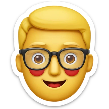 Créer un emoji nerd le perso doit être une tête basique d'emoji jaune avec une grosse paire de lunettes rectangulaires noires 3 boutons sur chaque joue et une dent qui dépasse  sticker