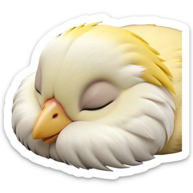 Meme-Worthy Cute Sleeping Cockatiel Portrait Emoji, Head resting peacefully with a contented smile, showcasing a delicate, slender build and a luxuriously soft grey fur with gentle yellow accents, eyes shut in a serene nap, Simplified yet hilariously adorable features, highly detailed, glowing with a soft, drowsy light, high shine, relaxed and utterly lovable, stylized with an air of playful laziness, bright and heartwarming, soft glowing outline, capturing the essence of a comically sleepy cockatiel, so meme-worthy it feels like it could instantly become the next viral sensation of adorable slumber! sticker