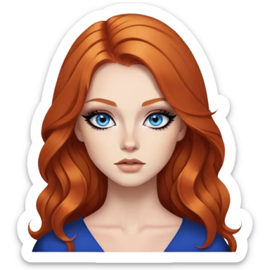 ginger hair, blue eyes, baddie,pretty makeup, strong makeup, black eyeliner, long hair sticker