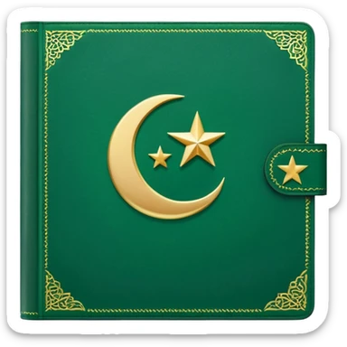 Closed Quran with the Islamic Symbol on it (moon and star) green from left to right sticker