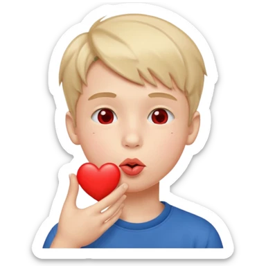 Emoji, boy's face blowing a kiss, puckered lips, small heart sticker